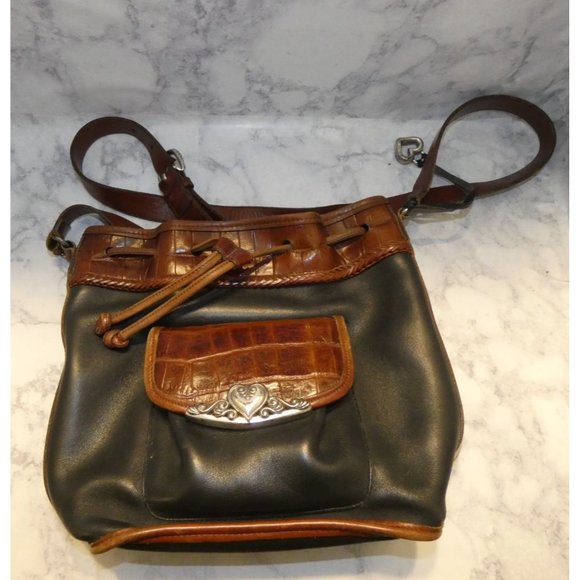 Brighton Black and Brown Shoulder purse with silver accents - Picture 2 of 10